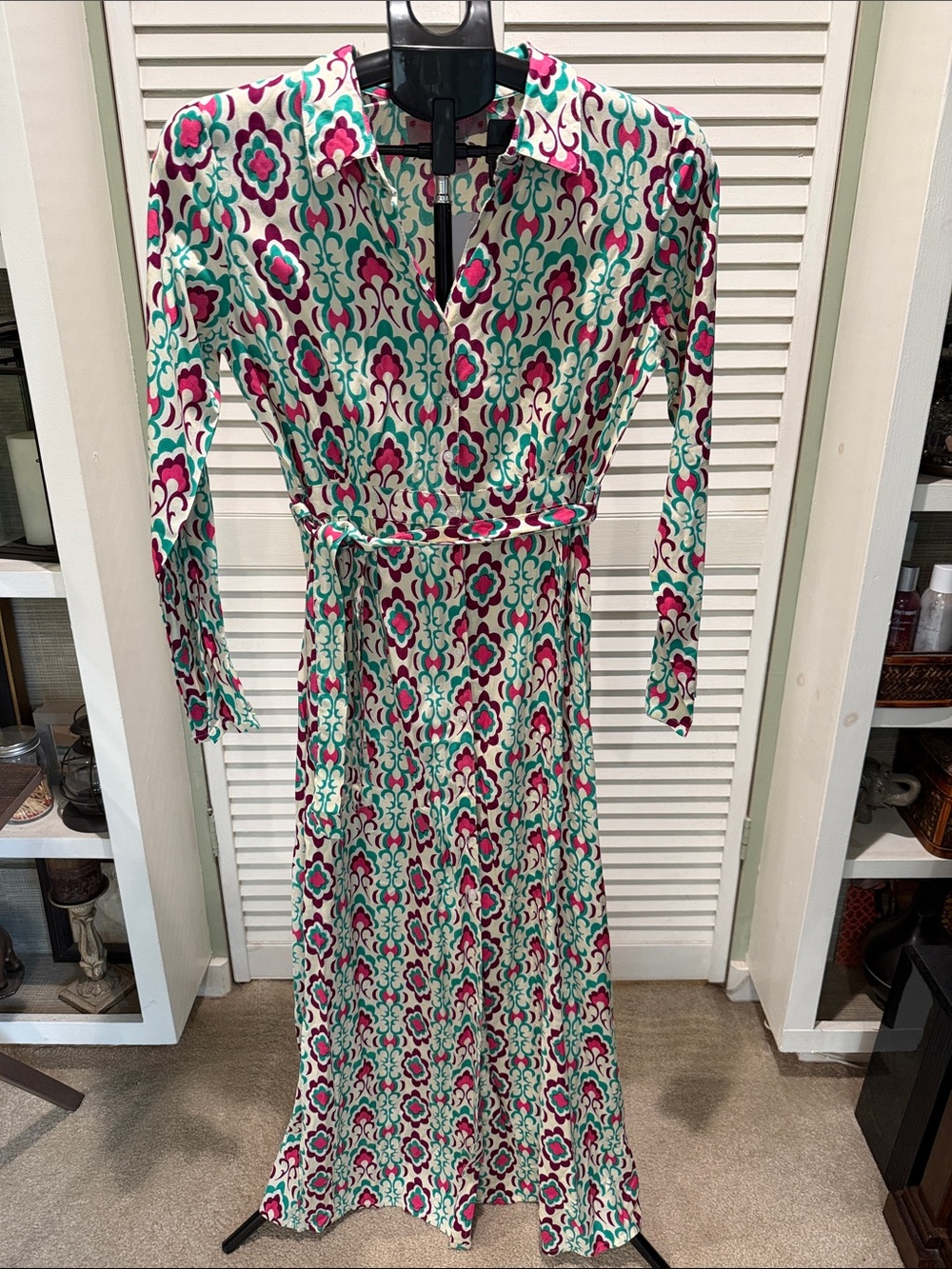 Macy’s Floral Wrap Maxi Dress in Teal and Fuchsia